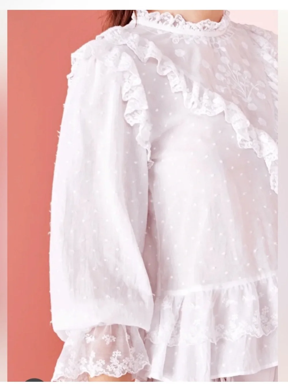 Ulla Johnson White Noemie Victorian Ruffle Lace Blouse Swiss Dot Size 2 - Picture 4 of 11